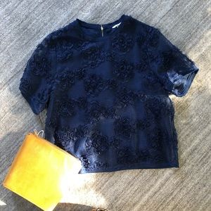 H&M appliqué flower navy blouse